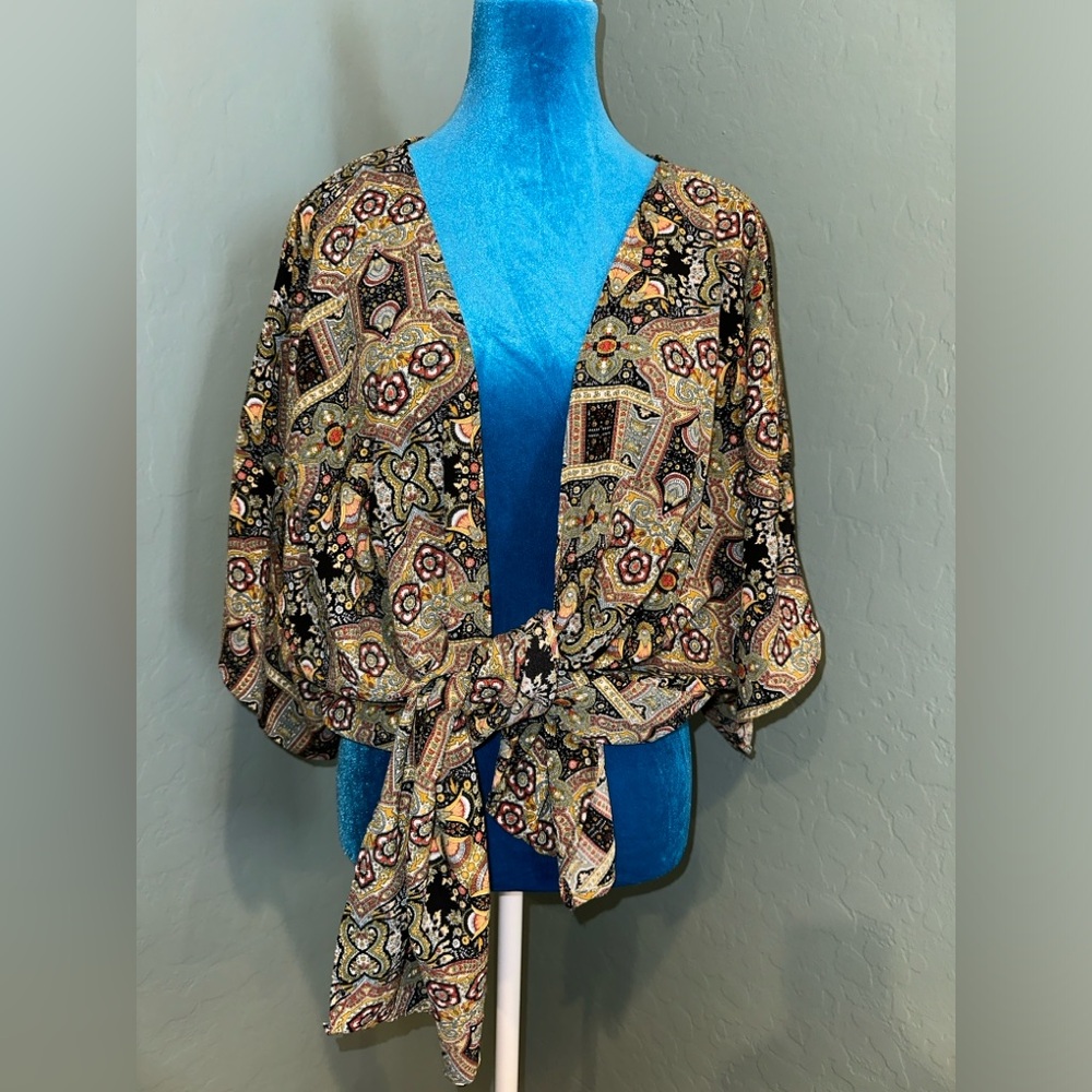 Multi color kimono wrap top